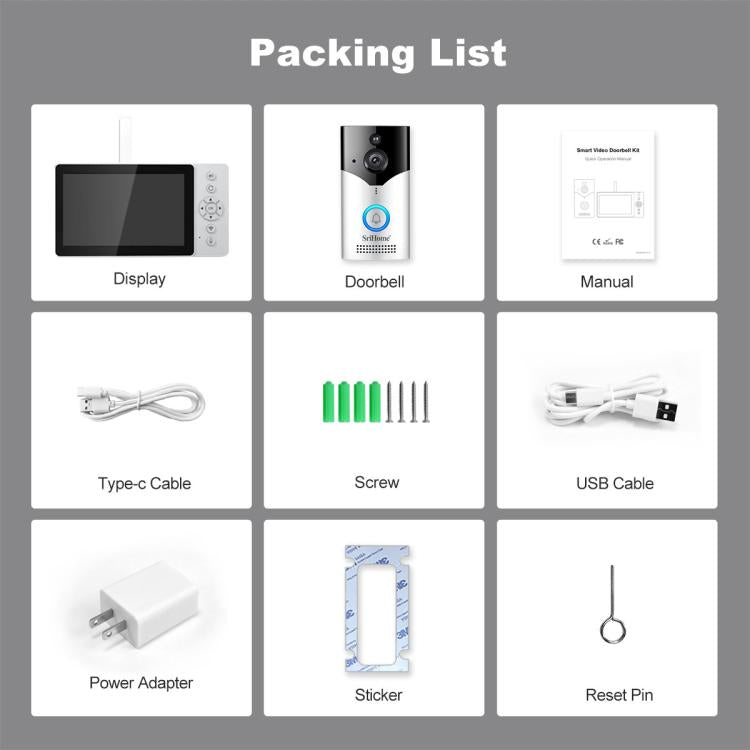 SriHome DH054+DH002 4MP HD Smart WiFi Video PIR Visual Doorbell Set, DH054+DH002