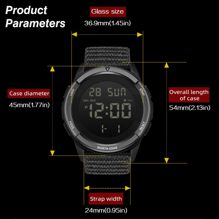 NORTH EDGE TERRAX Outdoor Luminous Waterproof Men Multifunctional Nylon Strap Sports Watch