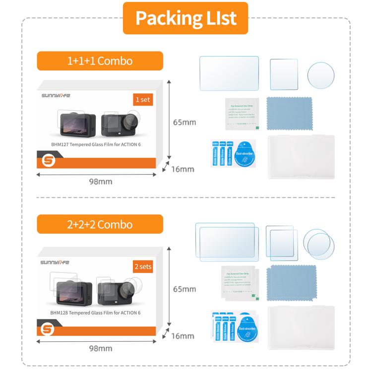 Sunnylife Screen Protector Tempered Glass Film For DJI Osmo Action 6, 1 Set, 2 Sets
