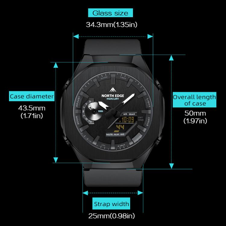 NORTH EDGE Mercury Outdoor Sports Zinc Alloy 5ATM Luminous Electronic Watch