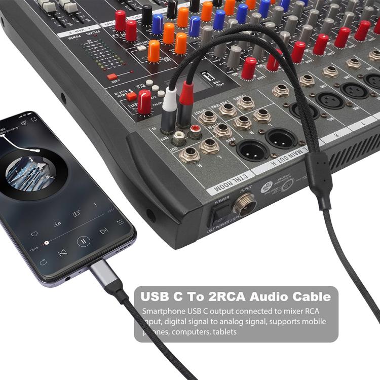 24-bit Type-C to Dual RCA Male Audio Decoding Cable, 1m, 2m, 3m