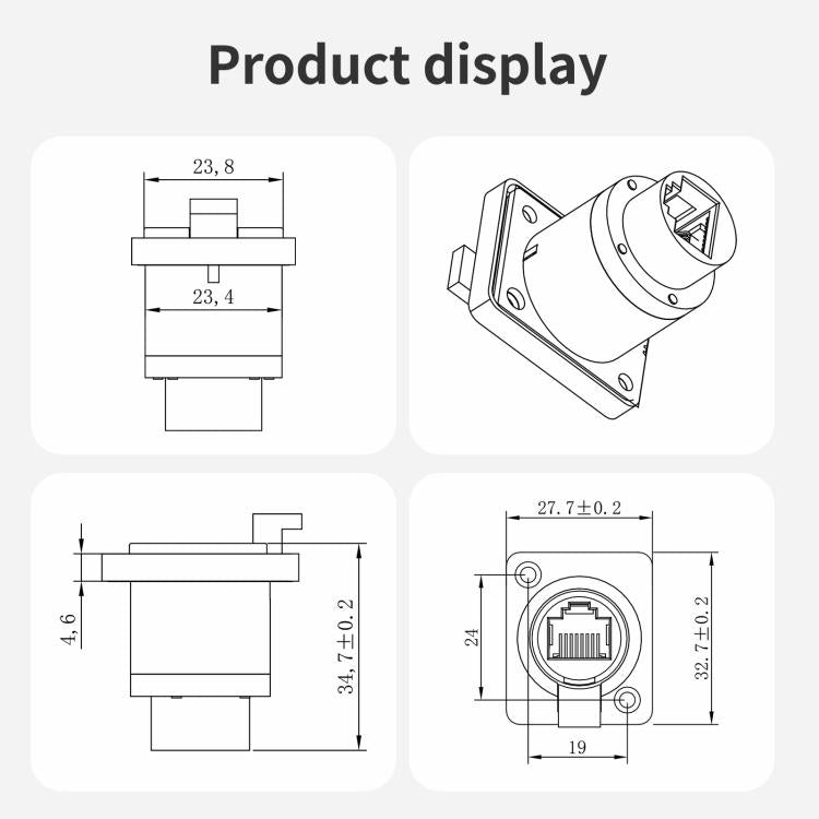 ETH6L RJ45 D-Type Female to Female Signal Panel Waterproof Ethernet LAN Connector, ETH6L