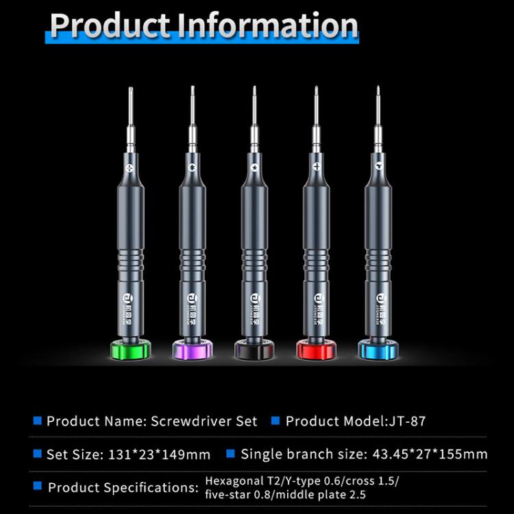 JTX JT-87 Anti-Slip Super Hard S2 Steel Precision 2D Screwdriver, Y 0.6, T2, 1.5, 0.8, 2.5, 5 in 1 Set