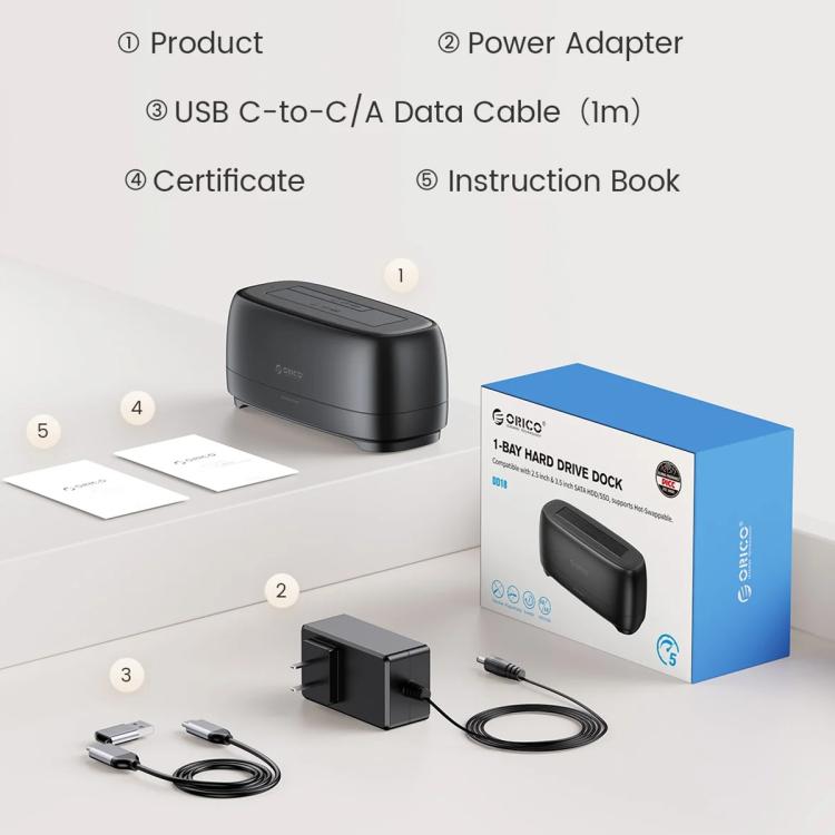 ORICO DD18C3 2.5 / 3.5 inch HDD / SSD SATA Single Bay Drive Docking Station, EU Plug, UK Plug, US Plug