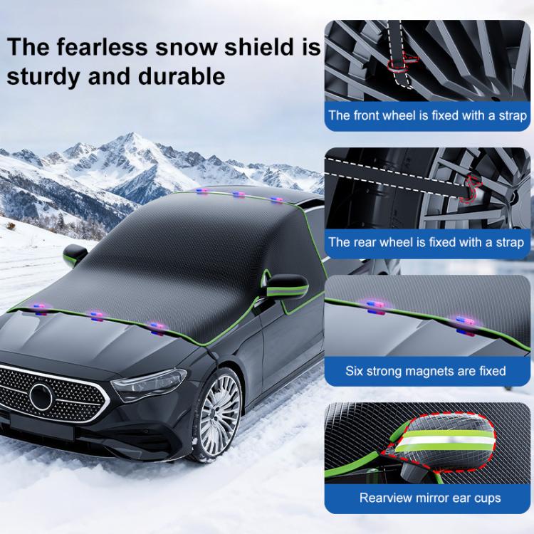 SUITU ST-3960 Universal Car Oxford Fabric Snow and Sun Protection Magnetic Front Windshield Half Cover, ST-3960 (Black Orange), ST-3960 (Black Green)
