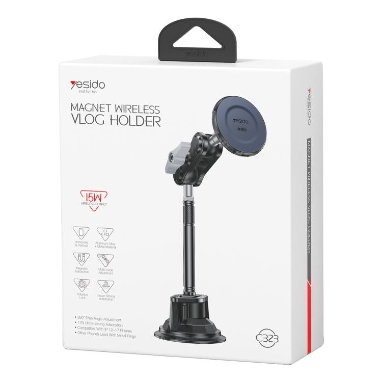 Yesido C323 15W Car Suction Cup Strong Magnetic Wireless Fast Charging Phone Shooting Holder Long Version, C323