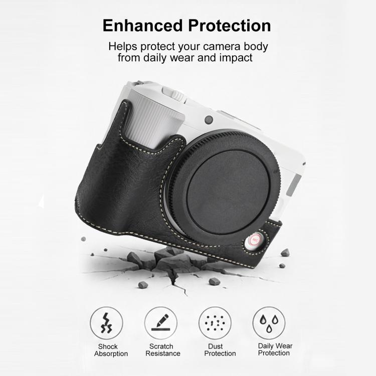 Litchi Texture Vegan Leather Camera Half Case Base, For Canon EOS R50 V