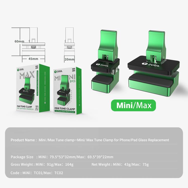 2UUL Mini / Max Adjustable Screen Clamp, TC01, TC02