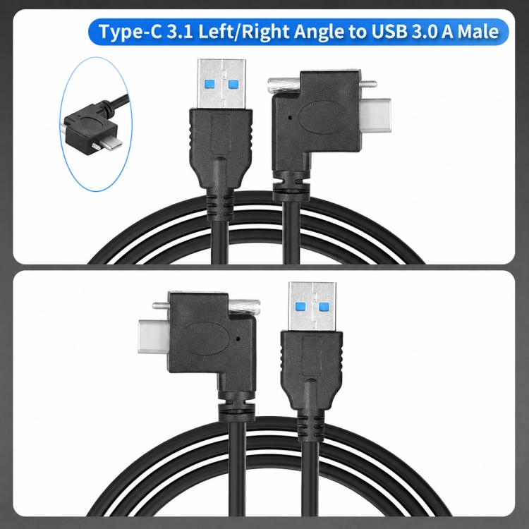 USB 3.0 Male to Right Angle USB-C / Type-C 3.1 Data Cable with Screw-lock, 0.3m, 0.5m, 1m, 2m