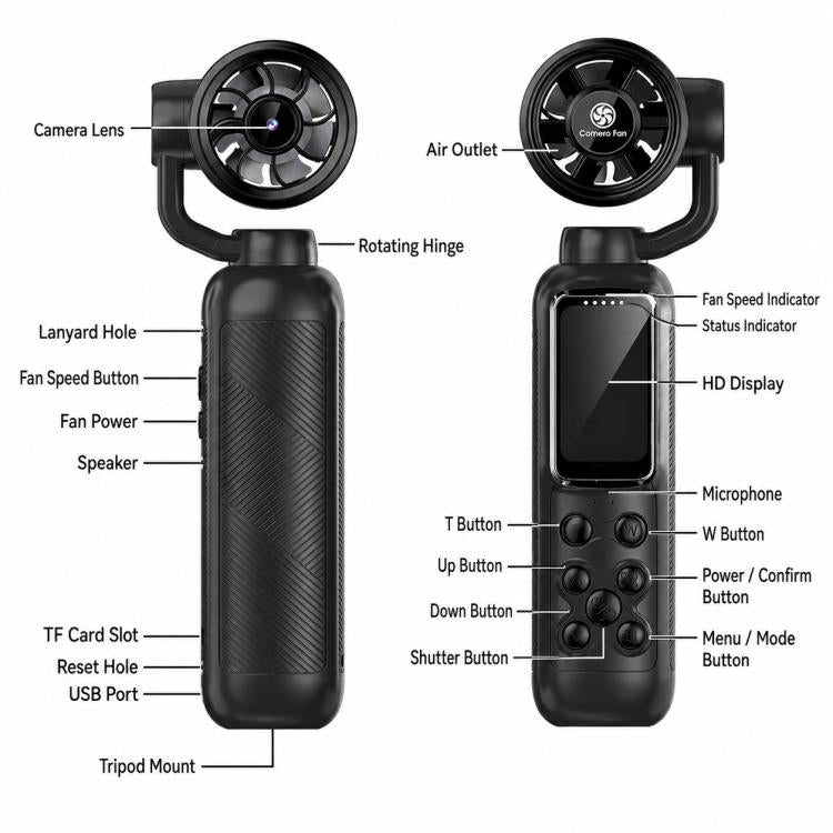 1.47 inch IPS Screen 2.5K HD Handheld Vlog Video Camera with Fan