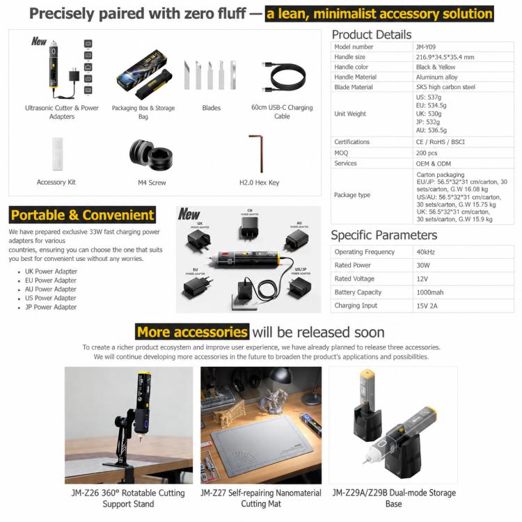 JAKEMY JM-Y09 40khz Cordless Powerful Precision Handheld Ultrasonic Cutter & Polisher, US Plug, EU Plug, UK Plug, AU Plug
