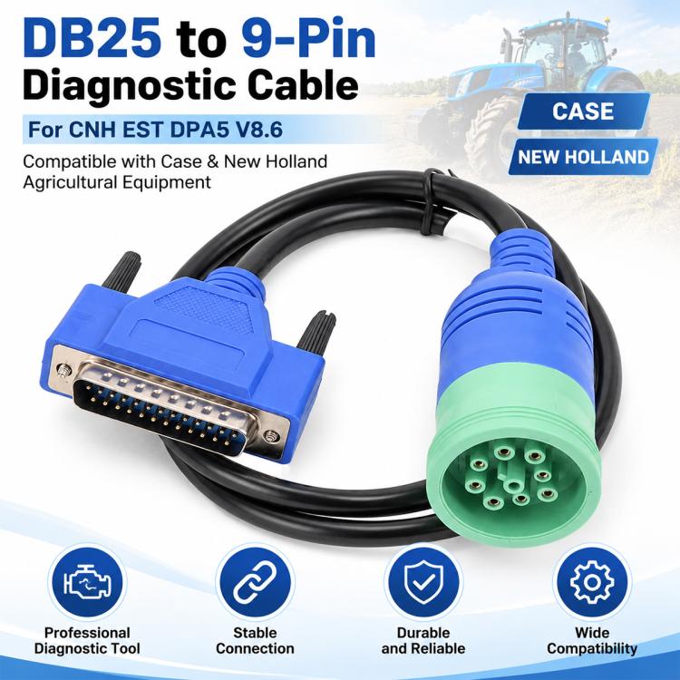 DB25 Pin Male to 9 Pin Cable Adapter for CNH EST DPA5 V8.6 Diagnostic Scanner, Line with Box Package