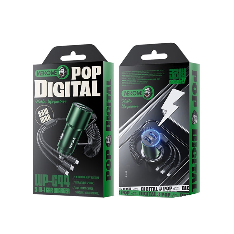 WK WP-C44 Pop Digital Series Ciahung 3-in-1 Cabled 33W Dual-USB Fast Car Charger, WP-C44 (Black)