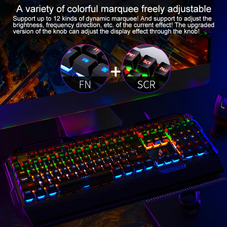 YINDIAO K100 USB Metal Mechanical Gaming Wired Keyboard, Mixed Light Blue Shaft