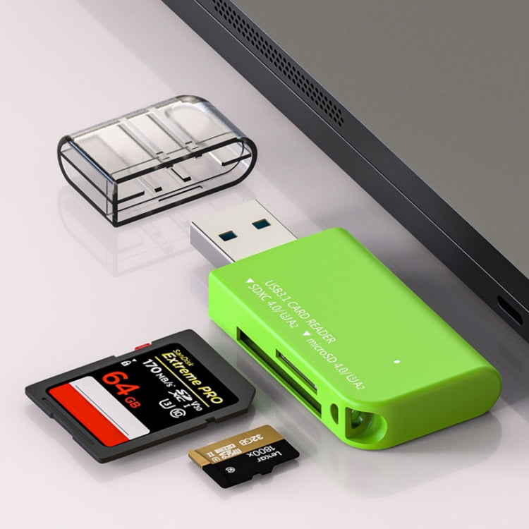 V30 / V60 / V90 USB3.1 Multifunction Card Reader Support SD / TF Card, Green, Tarnish