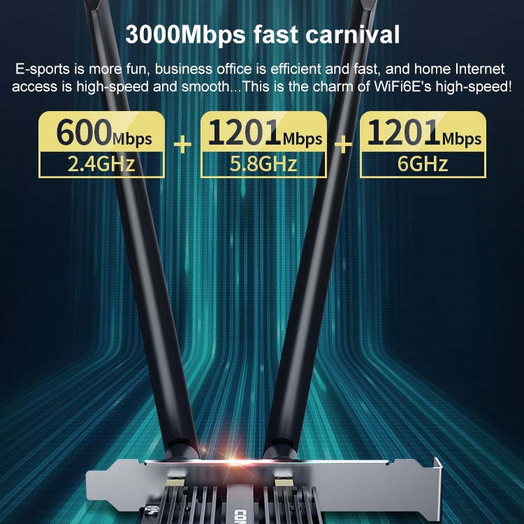 COMFAST CF-AX181 PRO 3000Mbps Tri-band + Bluetooth 5.2 Wireless WiFi6E PCI-E Network Card with Heat Sink, CF-AX181 PRO