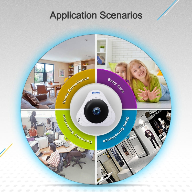 ESCAM Q8 960P 360 Degrees Fisheye Lens 1.3MP WiFi IP Camera, Support Motion Detection / Night Vision, IR Distance: 5-10m, AU Plug, Q8 AU Plug, Q8 EU Plug, Q8 UK Plug, Q8 US Plug