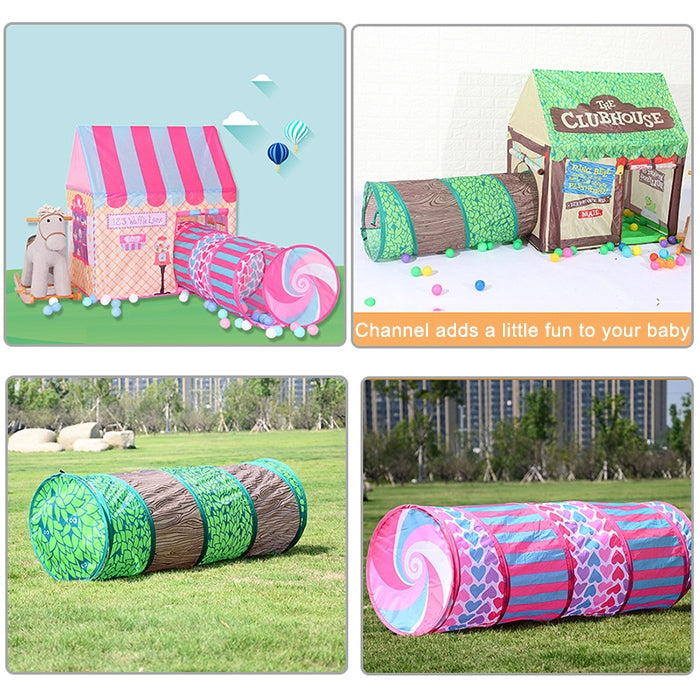 Household Children Printing Play Tent Small Game House with Passageway, with Passageway (Green)