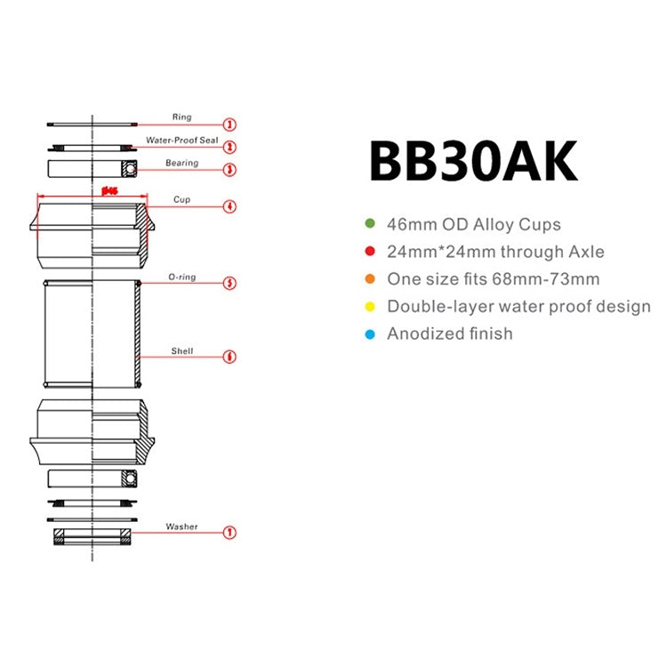 BIKERSAY BB30AK Bicycle Bottom Bracket Bike External Bearing, BB30AK