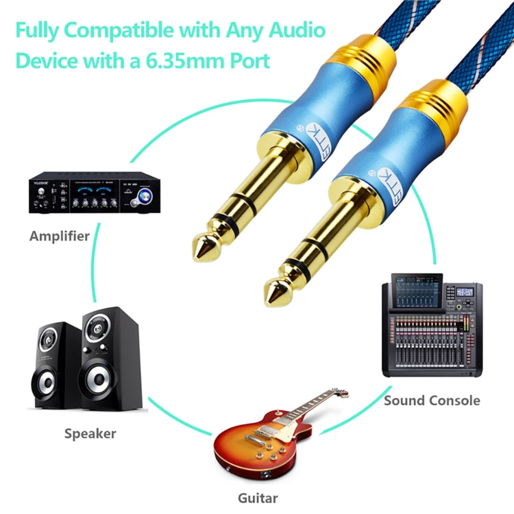 EMK 6.35mm Male to Male 4 Section Gold-plated Plug Grid Nylon Braided Audio Cable for Speaker Amplifier Mixer, Length: 2m