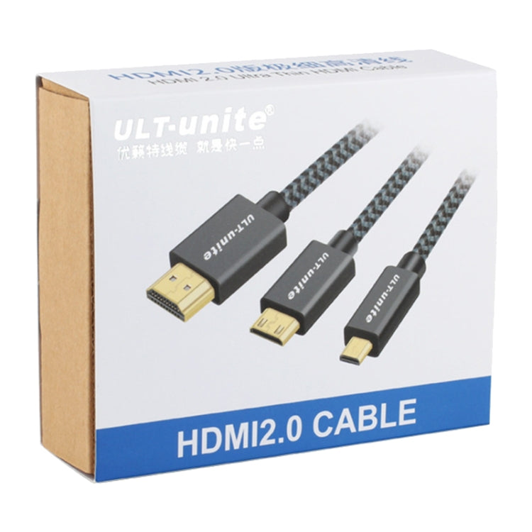 ULT-unite Gold-plated Head HDMI Male to Micro HDMI Male Nylon Braided Cable, Cable Length: 3m, 3m