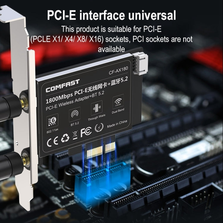 COMFAST CF-AX180 1800Mbps PCI-E Bluetooth 5.2 Dual Frequency Gaming WiFi 6 Wireless Network Card without Heat Sink, CF-AX180