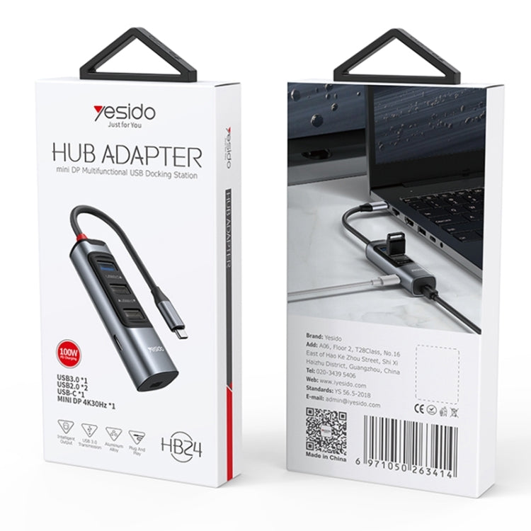 Yesido HB24 5 in 1 USB-C / Type-C Multifunction Docking Station HUB Adapter, HB24