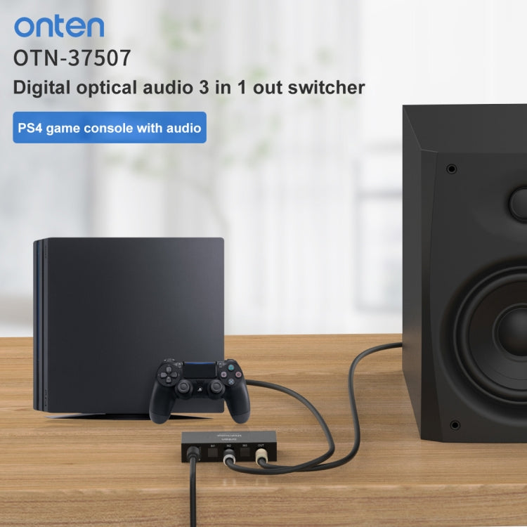 Onten 37507 Digital Optical Audio 3 In 1 Out Switcher Speaker Connector, 37507