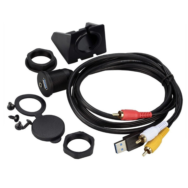 USB 3.0 Male + 3 RCA to USB 3.0 Female + 3.5mm Female Connector Car Adapter Cable, Length: 100cm, 100cm