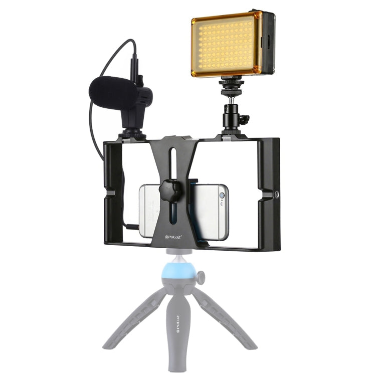 PULUZ 3 in 1 Vlogging Live Broadcast LED Selfie Light Smartphone Video Rig Kits with Microphone + Cold Shoe Tripod Head for iPhone, Galaxy, Huawei, Xiaomi, HTC, LG, Google, and Other Smartphones, 3-in-1, 3-in-1(Red), 3-in-1(US)