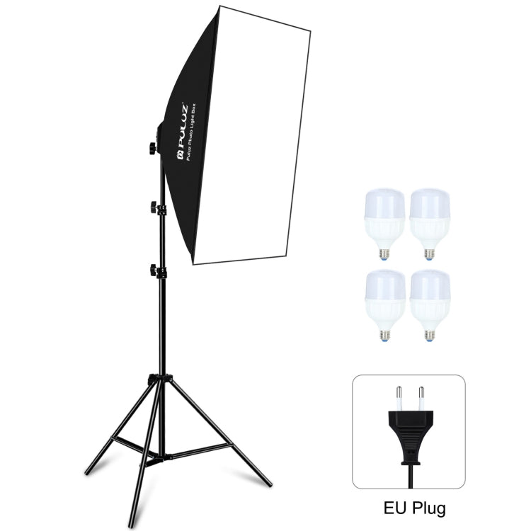 PULUZ 50x70cm Studio Softbox + 2m Tripod Mount + 4 x 220V E27 20W 5700K White Light LED Light Bulb Photography Lighting Kit, 4 x Bulb US Plug, 4 x Bulb EU Plug