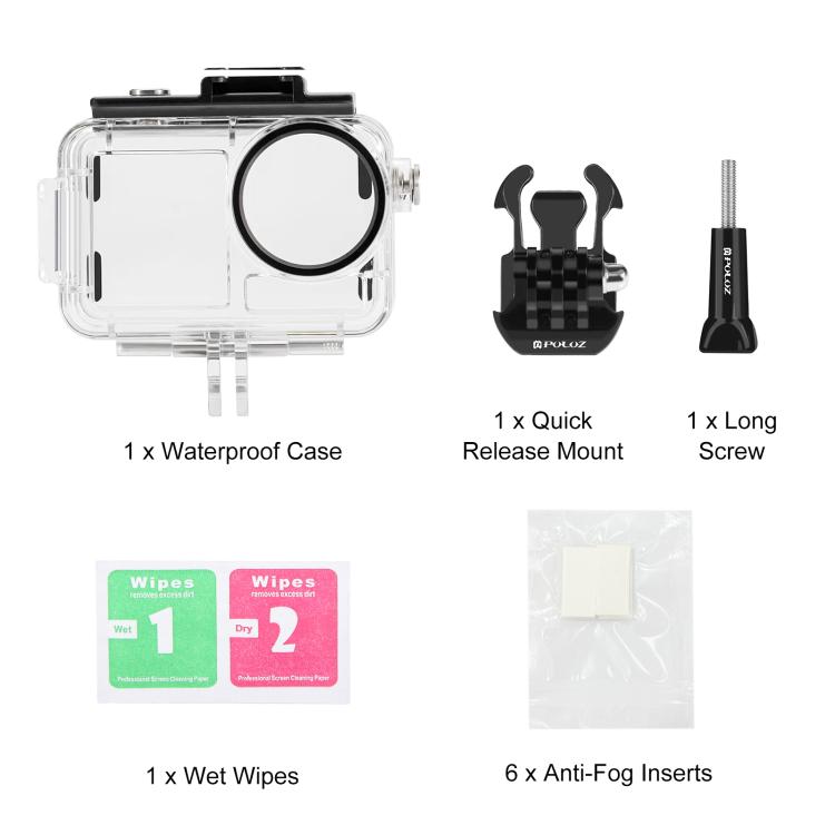 For DJI Osmo Action 5 Pro / 3 / 4 PULUZ 60m Underwater Waterproof Housing Diving Case with Cold Shoe & Buckle Basic Mount & Screw, For DJI Osmo Action 3 / 4 Waterproof Case
