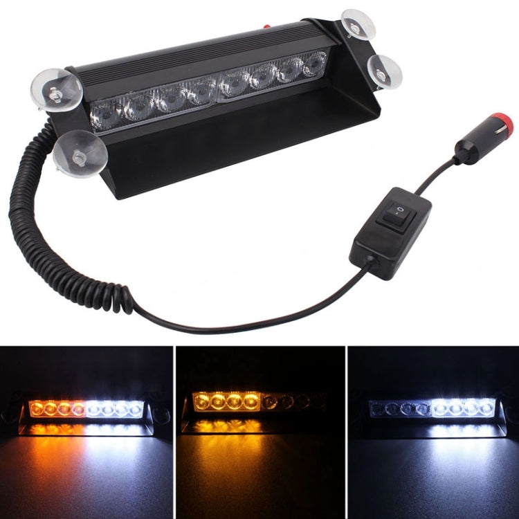 8W 800LM 8-LED 3-Modes Adjustable Angle Car Strobe Flash Dash Emergency Light Warning Lamp with Suckers, DC 12V, Yellow, White + Red, White + Yellow, Red + Blue, Blue, Red, White