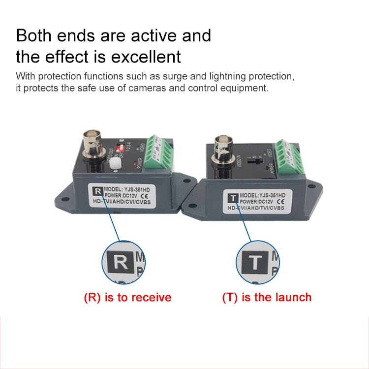Active CCTV UTP Twisted Pair Video Balun Transmitter and Receiver, 351TR