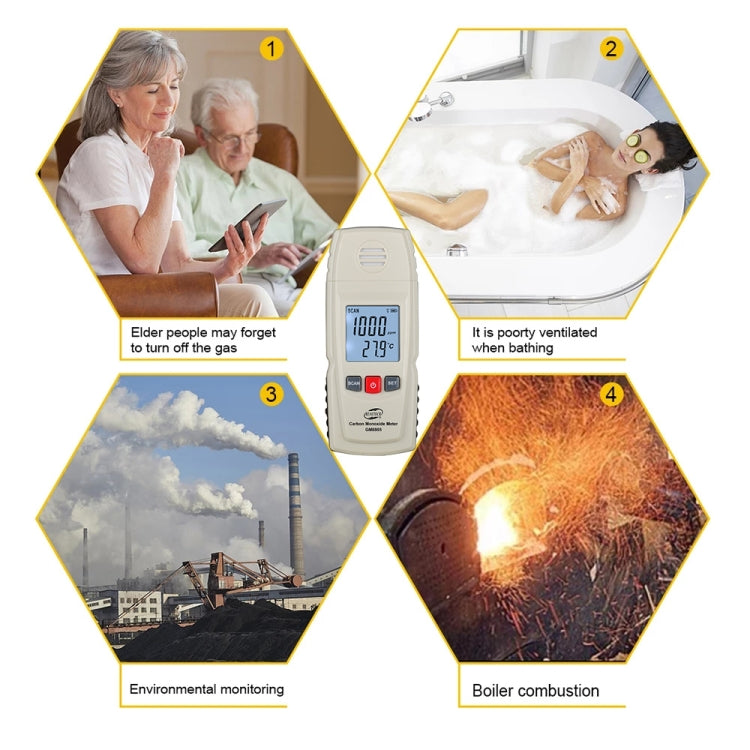 BENETECH GM8805 LCD Display Handheld Carbon Monoxide CO Monitor Detector Meter Tester, Measure Range: 0-1000ppm
