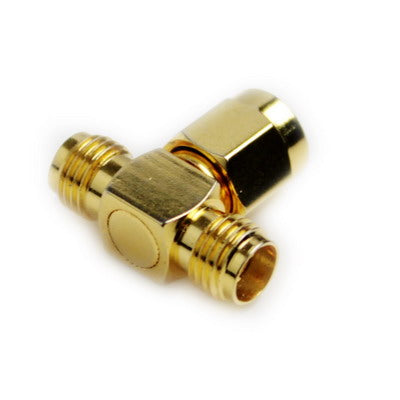 SMA Male to 2 SMA Female Adapter (T Type), Gold Plated, SMA Male to 2 SMA Female