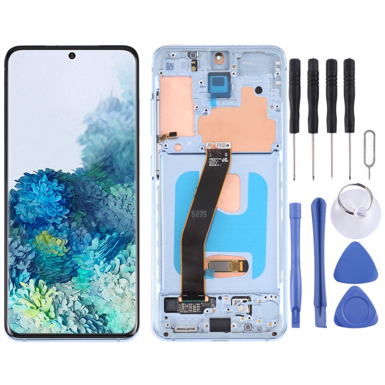 Original Dynamic AMOLED Material LCD Screen and Digitizer Full Assembly with Frame for Samsung Galaxy S20 4G SM-G980, For Samsung Galaxy S20 4G, For Samsung Galaxy S20 4G(Frame), For Samsung Galaxy S20 4G (Original)(Blue)