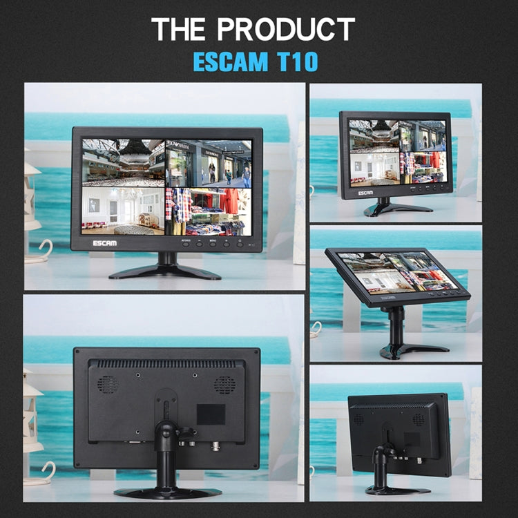 ESCAM T10 10.0 inch TFT LCD 1024x600 Monitor with VGA & HDMI & AV & BNC & USB for PC CCTV Security, T10
