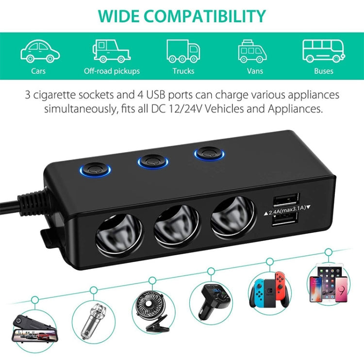 TR30 QC 3.0 Multifunctional 3 Cigarette Lighter High Power Car Charger, TR30