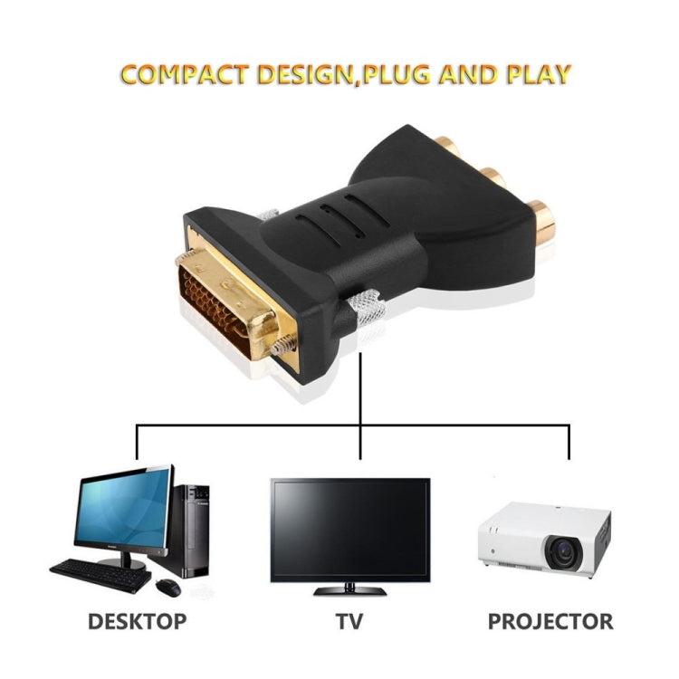 Gold Plated DVI-I 24+5 Male to 3 RCA Gold-plated Video Audio AV Component Converter