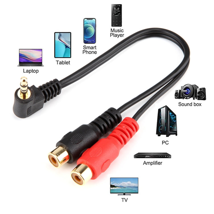 JUNSUNMAY 3.5mm Male Elbow to Dual RCA Stereo Audio Cable Adapter 20cm, 3.5mm Elbow to 2 RCA Female