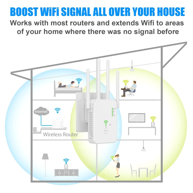 U10 1200Mbps Signal Booster WiFi Extender WiFi Antenna Dual Band 5G Wireless Signal Repeater, US Plug, EU Plug