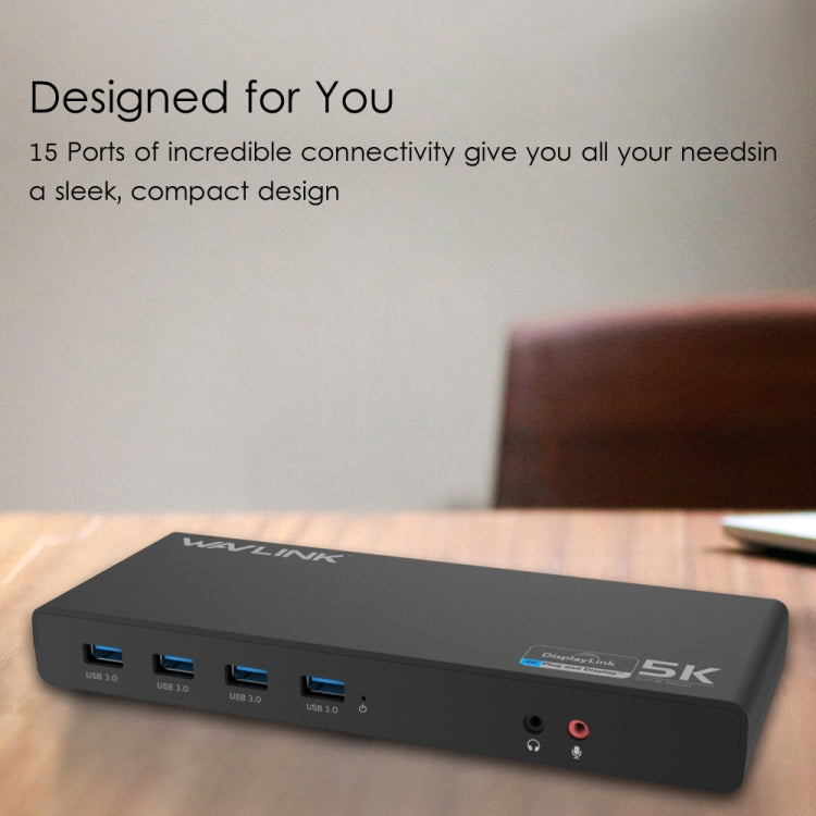 Wavlink UG69DK1 5K Type-C Dual Display USB 3.0 Video Gigabit Ethernet HDMI Docking Station, US Plug, EU Plug, UK Plug, AU Plug
