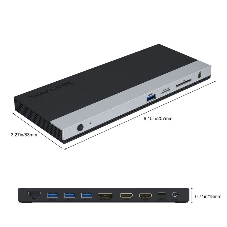 Wavlink UMD05 Display Port HDMI Port RJ45 Ethernet Triple Display MST Laptop Docking Station, US Plug, EU Plug, UK Plug, AU Plug