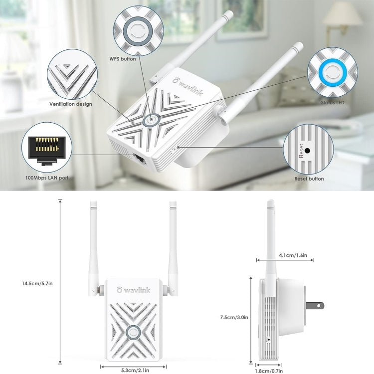 WAVLINK WN578W2 For Home Office N300 WiFi Wireless AP Repeater Signal Booster, US Plug, EU Plug, UK Plug, AU Plug