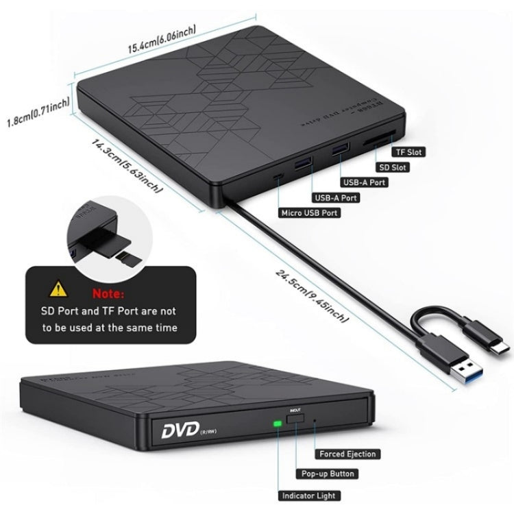 BT668 Readable TF / SD Card USB Multi-Function CD Disc Player External Optical Drive DVD Burner, BT668