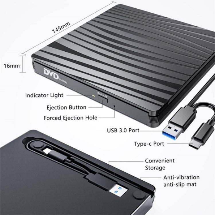 BT689 Portable DVD Burner External Optical Drive CD Player Win10 USB Optical Drive Recorder, BT689