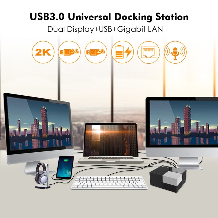 WAVLINK WL-UG39DK3 Fast Charging Gigabit Ethernet Dual Display Video Dock USB 3.0 Hub, US Plug, UK Plug, EU Plug, AU Plug