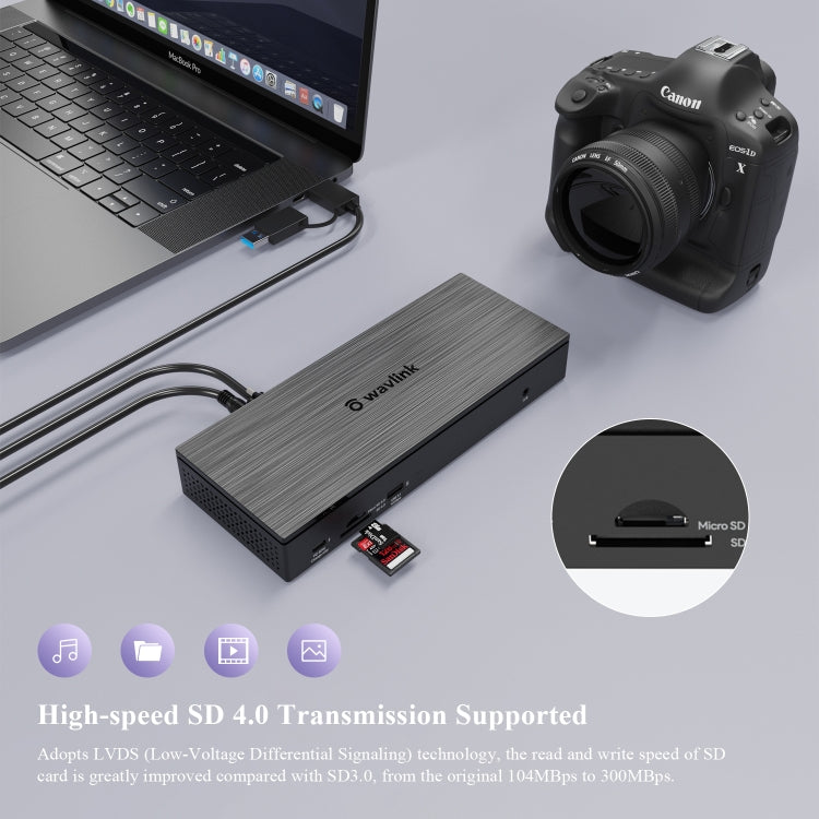 WAVLINK UG69PD10 1 to 4 Screens 4K/5K AV Transfer USB-C to HD Type-C Docking Station Hub, US Plug, UK Plug, EU Plug, AU Plug
