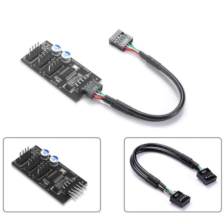 YNS-02 Extension Cable Card Motherboard USB 2.0 9-pin to 3x 9-pin Adapter, YNS-02